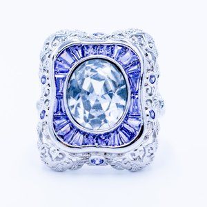 Amethyst and Clear Zircon in Silver Ring